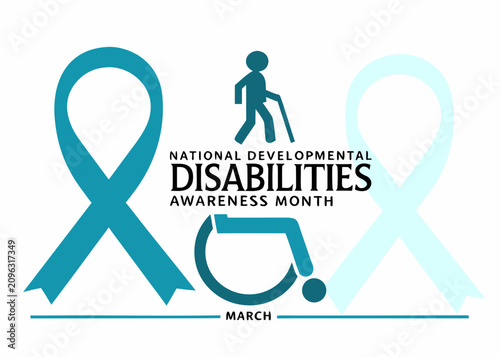 Teal Ribbon And Human Figure Representing Disabilities Awareness Month Vector Illustration