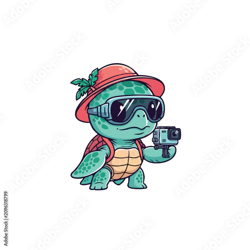Turtle in hat with action camera