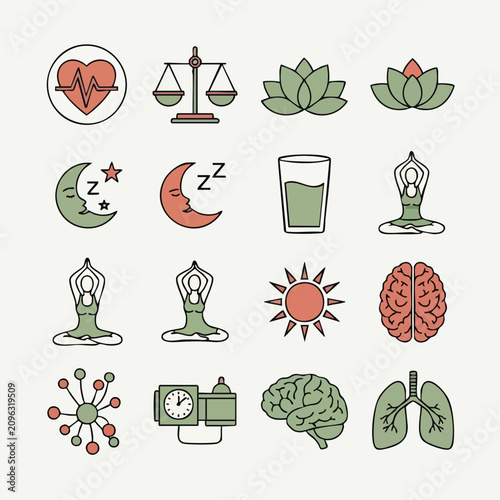 Wellness and Health Icons for Mindfulness and Balance