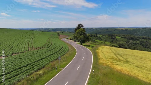 Top Down View Following Winding Asphalt Road
