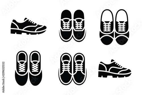 Fotografía Black and white vector illustrations of various shoe styles and pairs  footwear