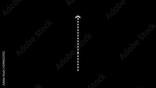 UP arrow direction icon with dotted line animation on Black background. dot arrows icon sign animated with alpha channel. white straight arrows animation. Reveal animation of solid, dashed