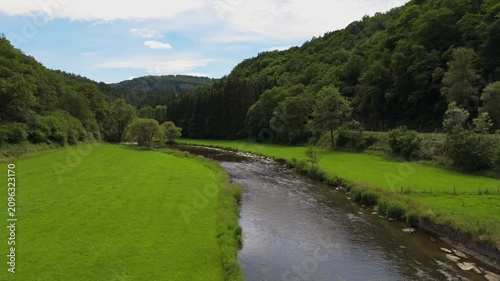 Aerial Flight Along Sauer River Valley in Luxembourg