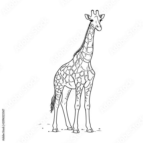 Giraffe Line Art Outline in Safari Landscape .   Animal  Vector.