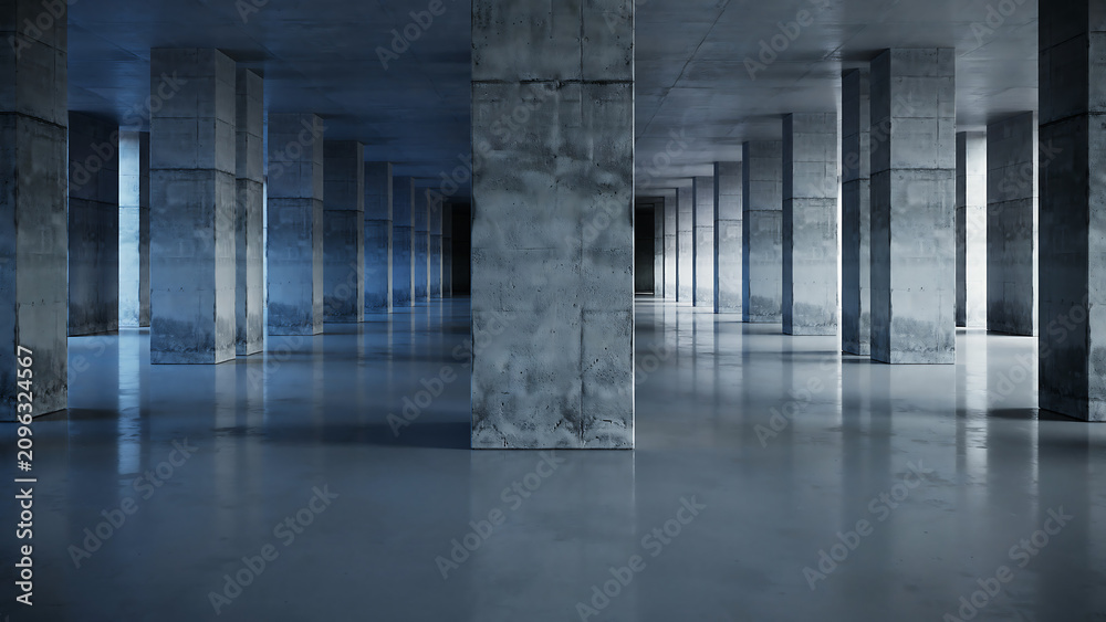 Fototapeta premium Empty underground concrete parking garage interior with pillars, parking lot