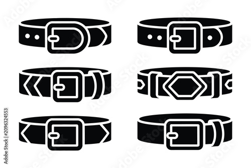 Tableau sur toile Six black belt icons with different buckle designs on white background
