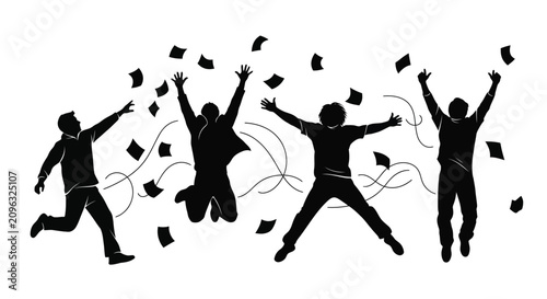 Photography Celebration of Success with People Jumping and Throwing Confetti in Joyful Motion