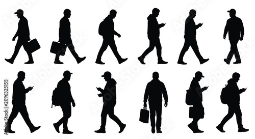 Принти на полотні Silhouettes of People Walking in Different Directions.