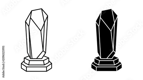 Fotografía Crystal formation silhouette on a pedestal black and white graphic