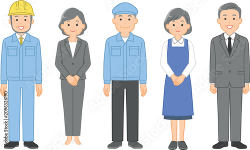 Flat cartoon senior citizens profession vector illustration set, cute elder workers workforce graphic elements