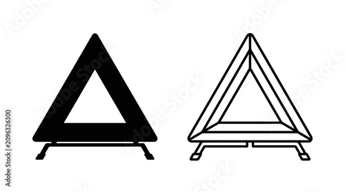 Reflective warning triangle with legs black and line art styles