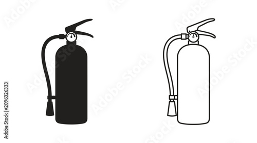Canvastavla Fire Extinguisher Silhouette And Line Art On White Background