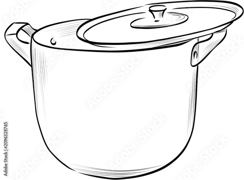 Cooking pot with open lid outline sketch vector