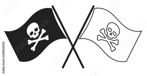 Canvastavla Pirate flags with skull and crossbones, crossed jolly roger banners in black and
