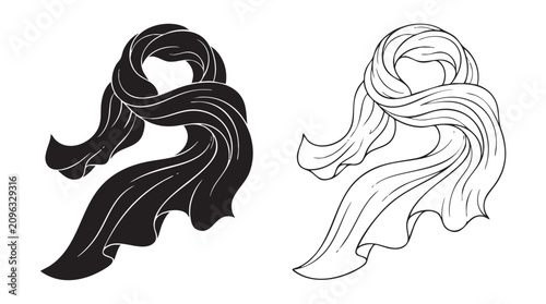 Bild auf Leinwand scarf black silhouette with line art vector illustration featuring fashion, desi
