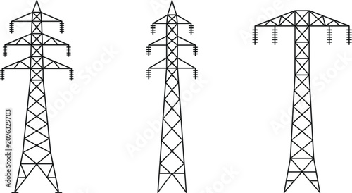 Cuadro en lienzo Electrical transmission tower collection, high voltage power pylons isolated vec
