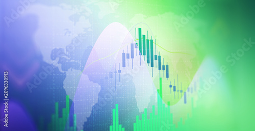 Cuadro en lienzo Global Financial Market Fluctuations: A dynamic abstract graphic depicting the volatility of global financial markets with a world map overlay and fluctuating stock market charts
