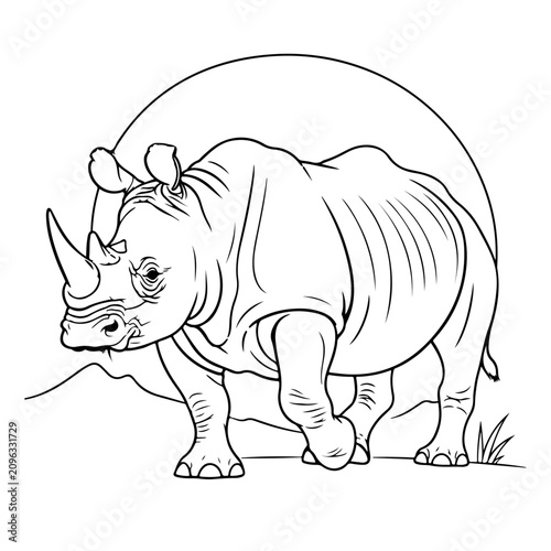 Rhino Line Art Outline Vector Illustration .   