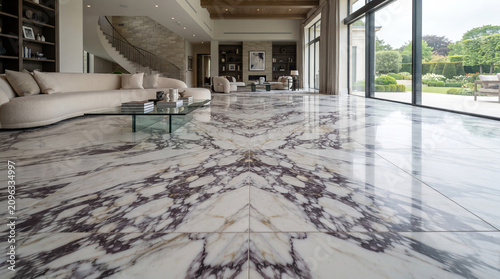 Canvastavla living room interior Grand Living Room with Symmetrical Bookmatched Marble Floor