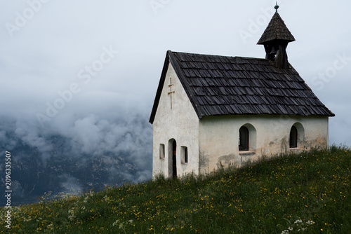 Mistbound Sanctuary Standing Quietly on a Wildflower Ridge Above the Alps