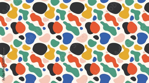 Foto A seamless abstract pattern made of irregular organic blobs and amoeba-like shapes in a bold modern palette