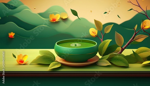 3d chinese green tea banner ad