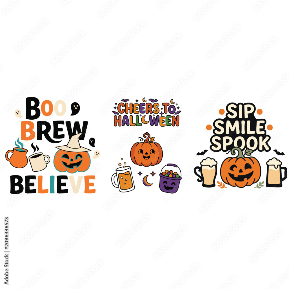 Fototapeta premium Halloween pumpkin beer and coffee stickers