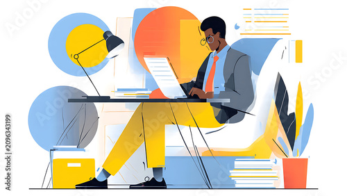 Professional Businessman Working On Laptop At Office Desk Modern Vector Illustration Concept