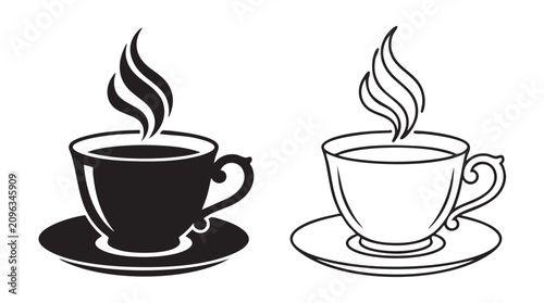 Fotografía tea cup black silhouette with line art vector illustration featuring white, hot,