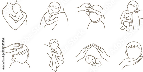 Konstfotografi Newborn Comfort and Emotional Bonding Line Art Illustration Set Featuring Baby H