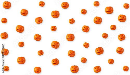 Konstfotografi Staggered seamless pattern of traditional carved Halloween Jack-o'-lantern pumpk