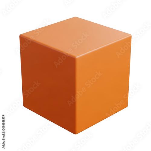 A vibrant orange cube displayed against a plain white background with subtle shadows isolated on transparent background