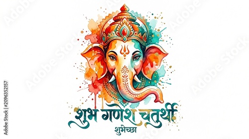Artistic watercolor illustration of Lord Ganesha with Ganesh Chaturthi festival greeting