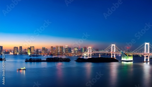 rainbow bridge panorama at night odaiba tokyo japan