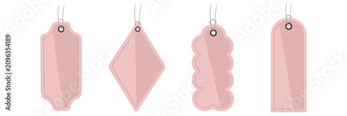 Obraz na plátně Set of four pink paper gift tags with different geometric shapes and string atta