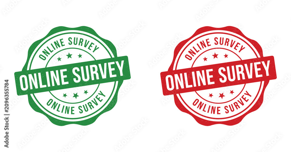 Obraz premium Circular survey seals with text and stars vector illustration in green and red