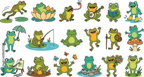 Fotografía Cute frog character collection, cartoon amphibian mascot set, colorful vector il