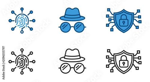 Bild auf Leinwand Cybersecurity icon set fingerprint incognito mode and data protection illustrati