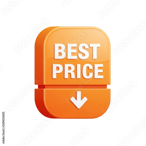 Orange discount badge highlighting best price offer with downward arrow. isolated on transparent background