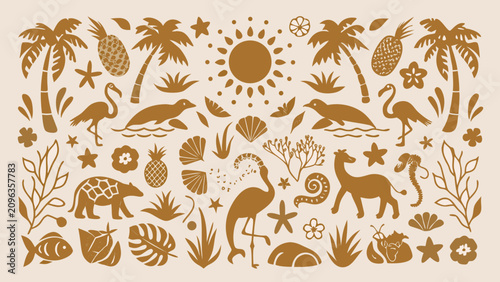 Photography Tropical safari silhouettes a monochromatic vector illustration with palm trees