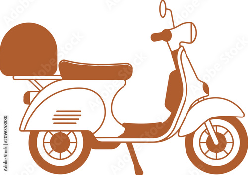 Classic vintage scooter vector icon illustration with top case two wheeled old fashioned motorcycle transportation motorized illustration delivery vehicular mobility transport isolated