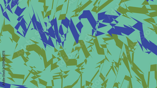 Cuadro en lienzo Digital art composition featuring sharp fragmented shards in vibrant blue and olive green hues creating dynamic chaotic textured surface style