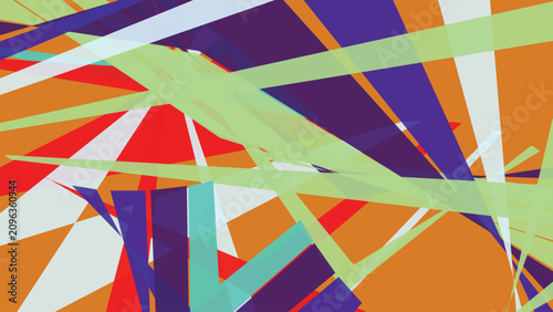 Bild auf Leinwand Dynamic composition of intersecting diagonal sharp geometric shapes in orange blue red light green and white for energetic abstract art style