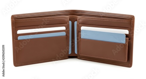 Brown leather bifold wallet with card slots open