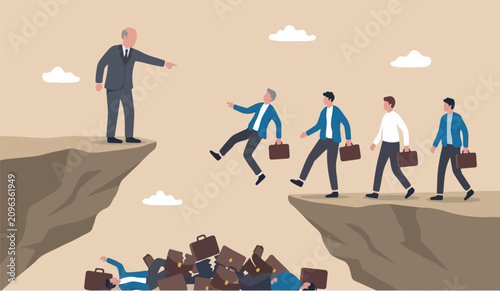 Принти на полотні Wrong direction leader authoritarian boss, stupidity or mistake lead company and