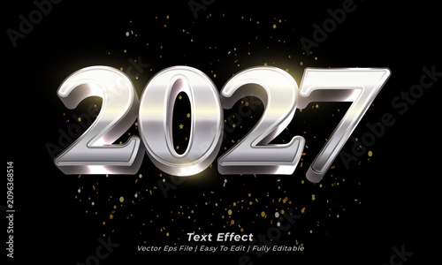 2027 Luxury Silver Chrome 3D Text Effect Template – Fully Editable Vector Typography