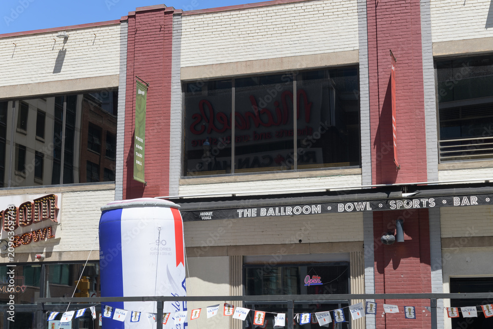 Obraz premium exterior of The Ballroom Bowl, a bowling alley, located at 145 John St, Toronto