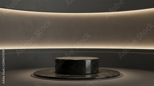 Minimalist pedestal with curved lighting background
