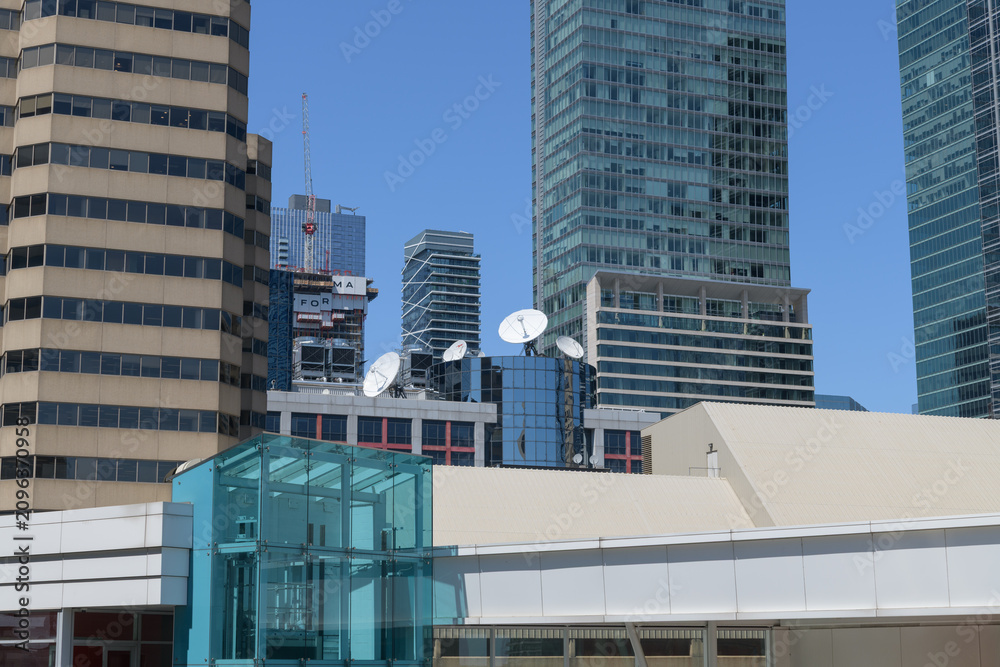 Obraz premium abstract view of buildings in the downtown area, including FORMA Toronto condo (designed by Frank Gehry)