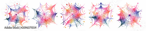 Фотография Watercolor spider webs with cosmic galaxy colors and sparkling stars, creating w